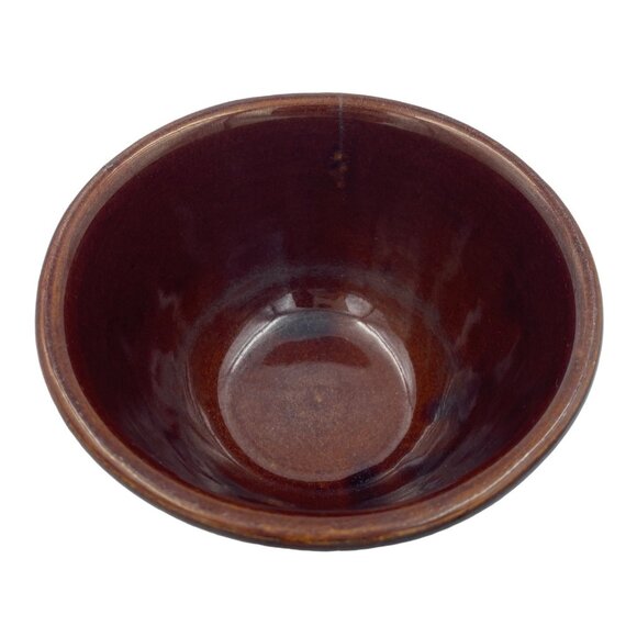 Vintage Brown Ceramic Bowl With Wavy Pattern Stripes Handmade Pottery Rice Tea C - Picture 5 of 6